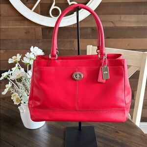 Coach Candace Legacy Leather Carryall Satchel in Vibrant Red